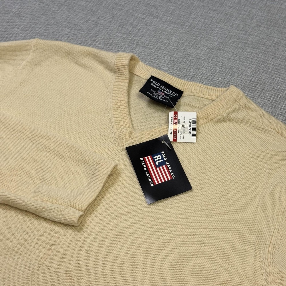 Polo Jeans Co. Ralph Lauren Vintage Wool Pullover Sweater Womens XL Beige V-Neck